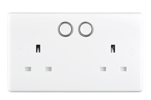 British General Slim Nexus Double Switched 13A Power Socket + Smart Home Control - White