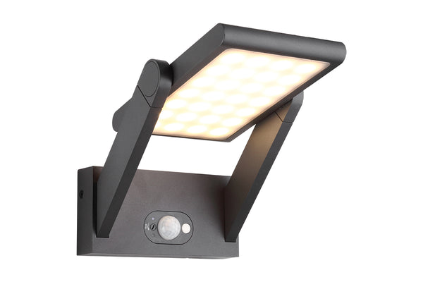 4lite Die Cast Aluminium Solar LED Wall Light with 2 Modes & Motion Detector - Graphite