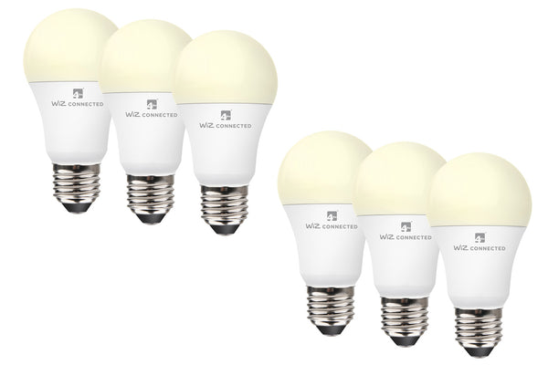4lite WiZ Connected A60 White WiFi LED Smart Bulb - E27 Large Screw, Pack of 6