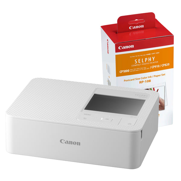 Canon SELPHY CP1500 Wireless Photo Printer inc RP-108 Ink Paper Set - White