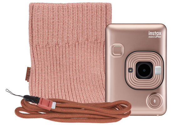 Fujifilm Instax Mini LiPlay Hybrid Instant Camera with FREE Pouch & Neck Strap - Blush Gold