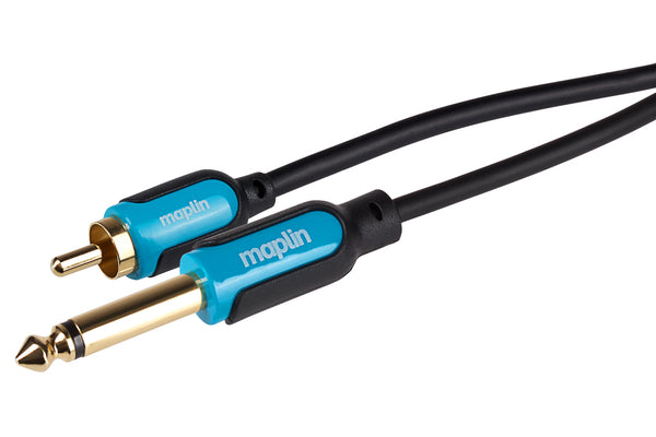 Maplin 1/4" 6.35mm 2 Pole Jack Plug to RCA Phono Cable - Black, 5m