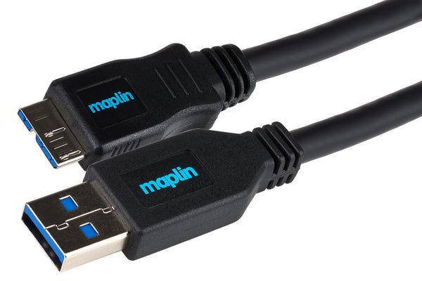 Maplin USB-A to Micro USB-B V3.0 Super Speed Cable - Black, 3m