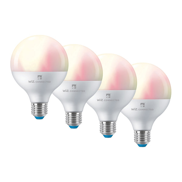 4lite WiZ Connected G95 Multicolour Dimmable WiFi LED Smart Bulb - E27 Large Screw, Pack of 4