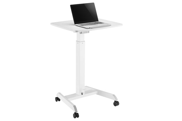 ProperAV Mobile Sit/Stand Variable Height Trolley Workstation with Pneumatic Pedal Adjustment - White