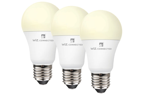 4lite WiZ Connected A60 White WiFi LED Smart Bulb - E27 Large Screw, Pack of 3