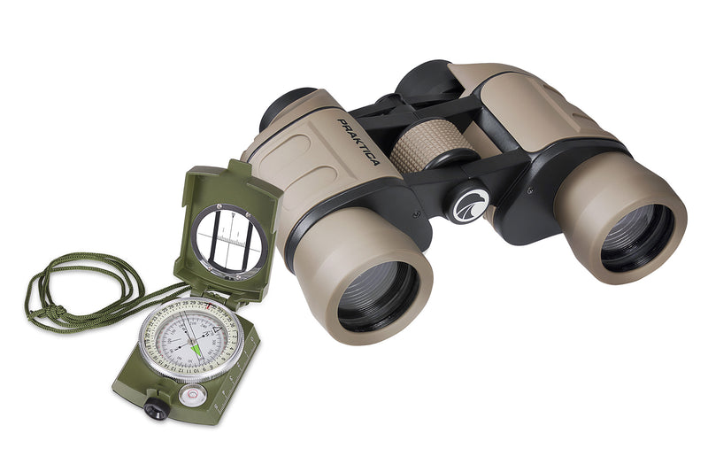 PRAKTICA Falcon 8x40mm Field Binoculars with Military Waterproof Compass - Sand