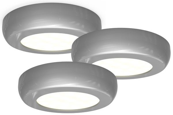 4lite Circle Cabinet Mains Powered 132 Lumens LED Light - Silver, Pack of 3