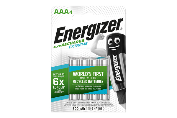 Energizer AAA 800mAh Recharge Extreme Rechargeable NiMH Batteries - Pack of 4