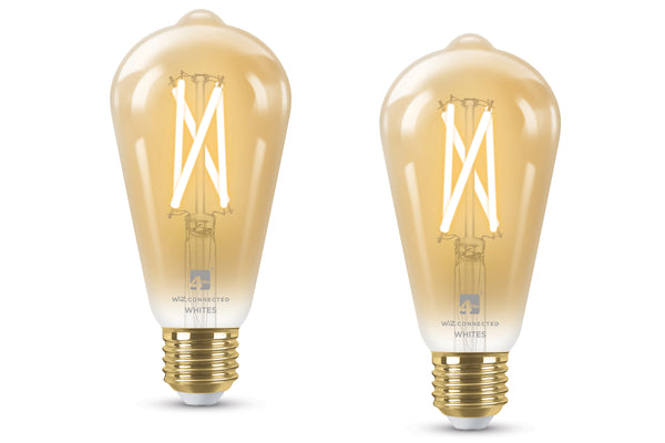 4lite WiZ Connected ST64 Filament Amber WiFi LED Smart Bulb - E27 Large Screw, Pack of 2