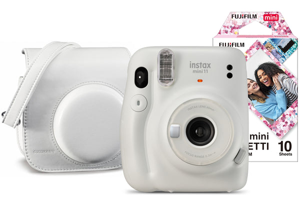 Fujifilm Instax Mini 11 Instant Camera with 10 Shot Confetti Film Pack & Case - Ice White