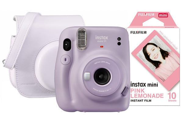 Fujifilm Instax Mini 11 Instant Camera with 10 Shot Pink Lemonade Film Pack & Case - Lilac Purple