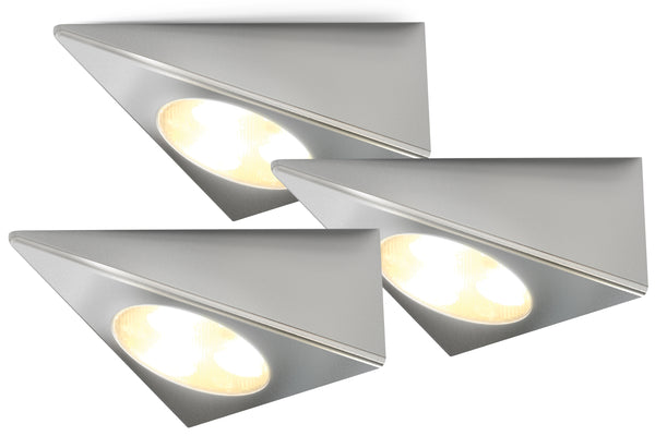4lite Triangle 3K Mains Powered Undercabinet LED Light - Silver, Pack of 3