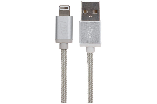 Maplin Lightning Connector to USB-A Cable Braided 1m Fast Charge Silver