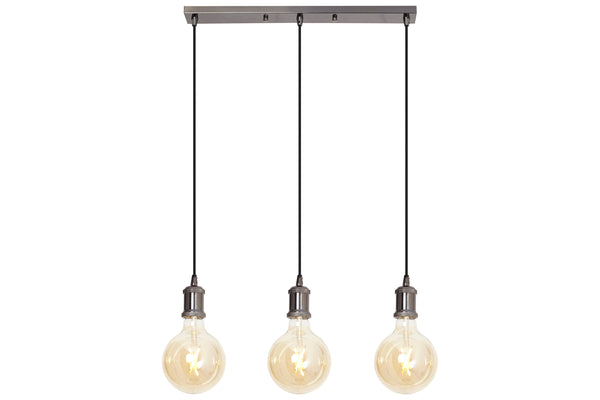 4lite WiZ Connected Vintage 3-Way Bar Pendant Blackened Silver with 3 x G125 Amber Filament LED Smart Bulbs