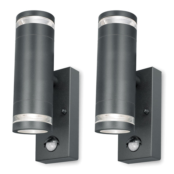 4lite Marinus GU10 Bi-Directional Outdoor Wall Light with PIR - Anthracite, Pack of 2