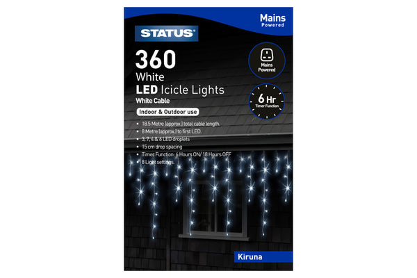 Status Kiruna 360 LED Icicle Lights - Cool White, 18.6m