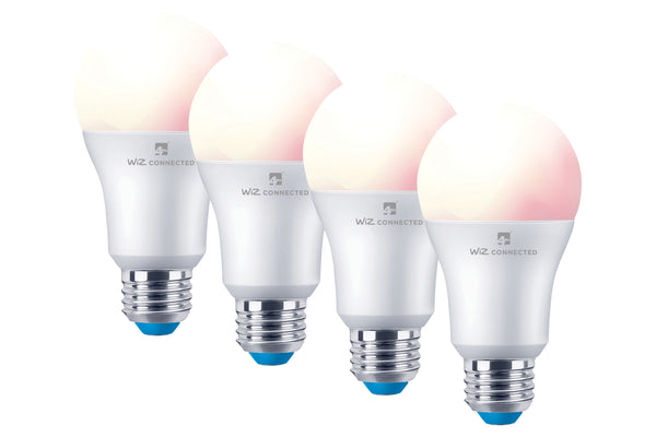 4lite WiZ Connected A60 Dimmable Multicolour WiFi LED Smart Bulb - E27 Large Screw, Pack of 4