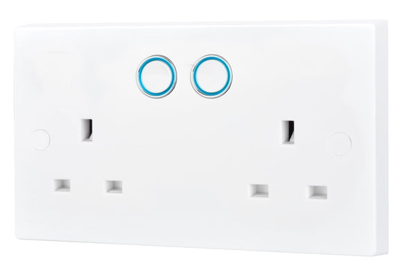 British General Square Edge Double Swithed 13A Power Socket + Smart Home Control - White