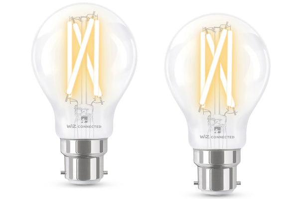 4lite WiZ Connected A60 Filament Clear WiFi LED Smart Bulb - B22 Bayonet Cap, Pack of 2