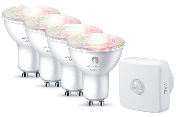 4lite Wiz Connected Dimmable Multicolour WiFi LED Smart Bulb with PIR Sensor - GU10, Pack of 4