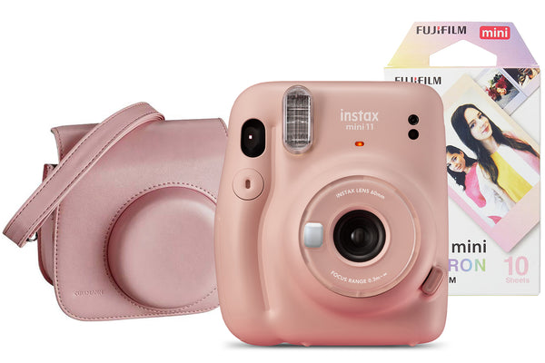 Fujifilm Instax Mini 11 Instant Camera with 10 Shot Macaron Film Pack & Case - Blush Pink