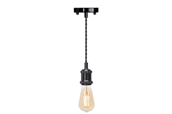 4lite Vintage Design Single Lighting Pendant with ST64 Amber Coated Filament LED Bulb - Blackened Silver