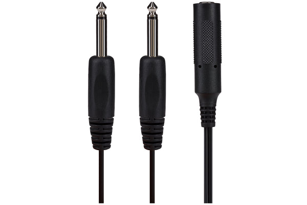 ProSound Twin 1/4" 6.3mm 2 Pole Jack Plugs to Single 1/4" 6.35mm Female Jack Socket Cable - Black, 0.2m