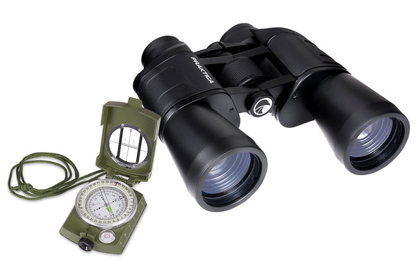 PRAKTICA Falcon 10x50mm Field Binoculars with Military Waterproof Compass - Black
