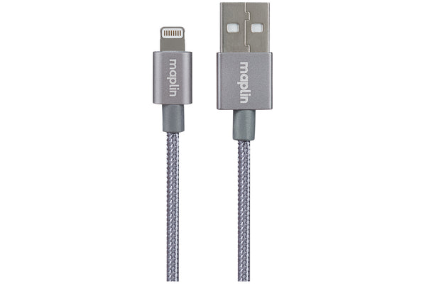 Maplin Pro Lightning Connector to USB-A Cable Braided 1.5m Space Grey