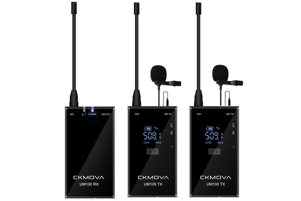 CKMOVA UM100 Kit2 UHF Wireless Microphone with 2x Transmitter + 1x Receiver