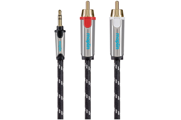 Maplin Pro 3.5mm Aux Stereo 3 Pole TRS Jack Plug to Twin RCA Phono Braided Cable - Black, 5m