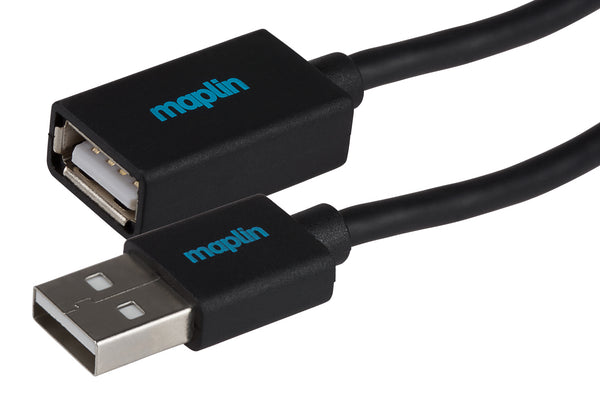 Maplin USB-A Male to USB-A Female Extension Cable - Black, 3m