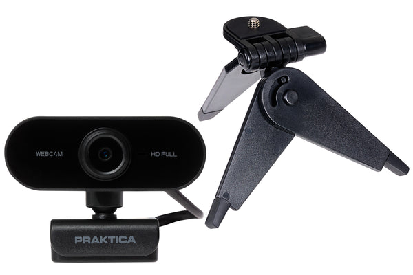 PRAKTICA Webcam Full HD 1080P Auto Focus USB-A Built-in Microphone plus Desktop Tripod