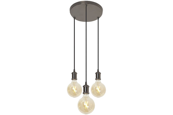 4lite WiZ Connected Vintage 3-Way Plate Pendant Blackened Silver with 3 x G125 Amber Filament LED Smart Bulbs