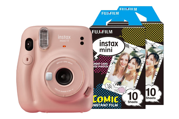 Fujifilm Instax Mini 11 Instant Camera + 20 Shot Comic Strip Film Pack - Blush Pink