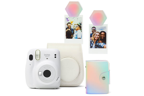 Fujifilm Instax Mini 11 Instant Camera with 10 Shot Film Pack, Case, Iridescent Album, Magnets & Stickers  Ice White