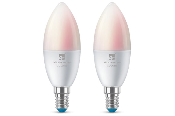 4lite WiZ Connected C37 Candle Dimmable Multicolour LED Smart Bulb - E14 Small Screw, Pack of 2