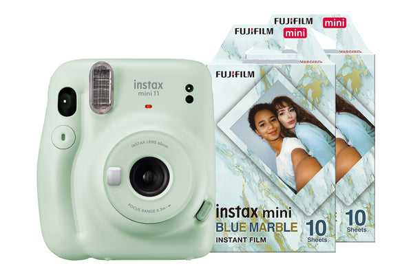 Fujifilm Instax Mini 11 Instant Camera with 20 Shot Marble Effect Film Pack - Pastel Green