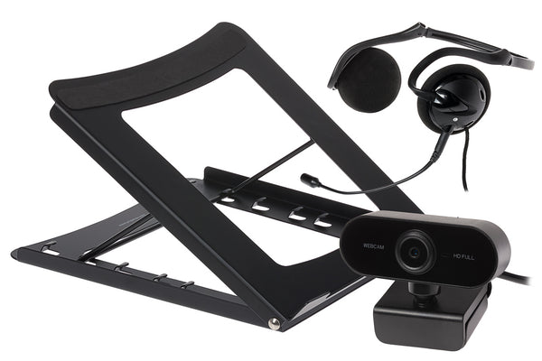 Maplin Working from Home Kit - Headset with Mic, Full HD Webcam & Laptop Stand