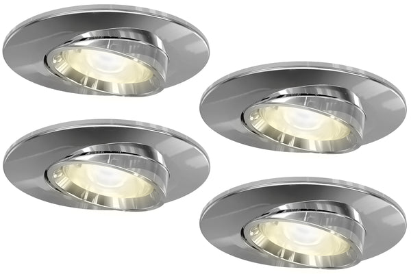 4lite IP20 GU10 Fire-Rated Adjustable Downlight - Chrome, Pack of 4