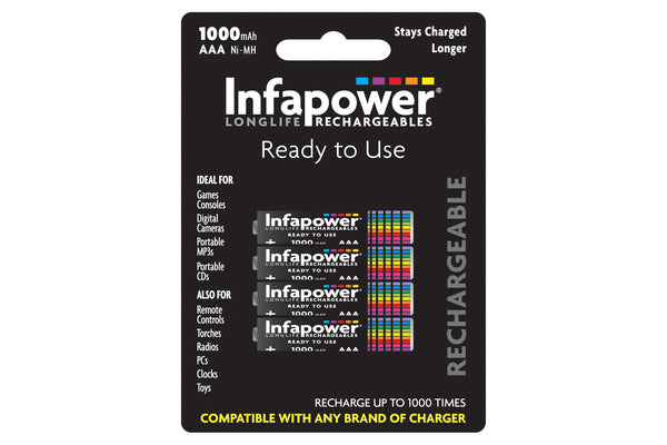 InfaPower Longlife Rechargeable Ni-MH AAA Batteries - Pack of 4