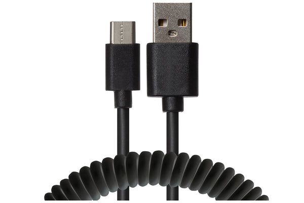 Maplin USB-A to Micro USB-B Coiled Curly Cable Extending to 1.0m Black