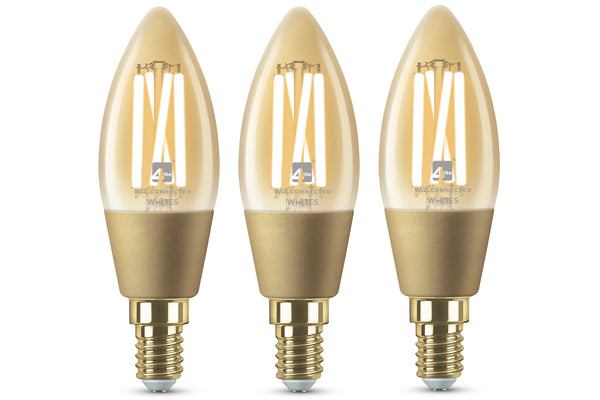 4lite WiZ Connected C35 Candle Filament Amber WiFi LED Smart Bulb - E14 Small Screw, Pack of 3