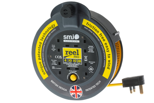 SMJ Electrical 4 Socket Reel Pro Cassette Extension Lead Cable Reel - 10m