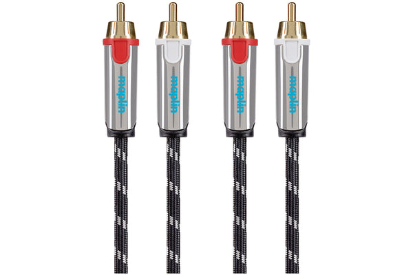 Maplin Pro Twin RCA Phono Connector to Twin RCA Phono Connector  Braided Cable 1.5m Tangle Free
