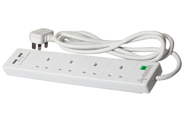 SMJ 2m 4 Socket 13A plus 2x USB-A Ports Extension Lead