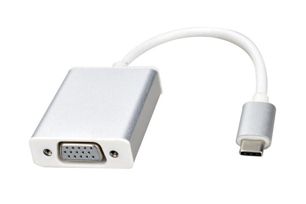 Maplin Aluminium Full HD 60Hz USB-C 3.1 to VGA Adapter - White, 16cm
