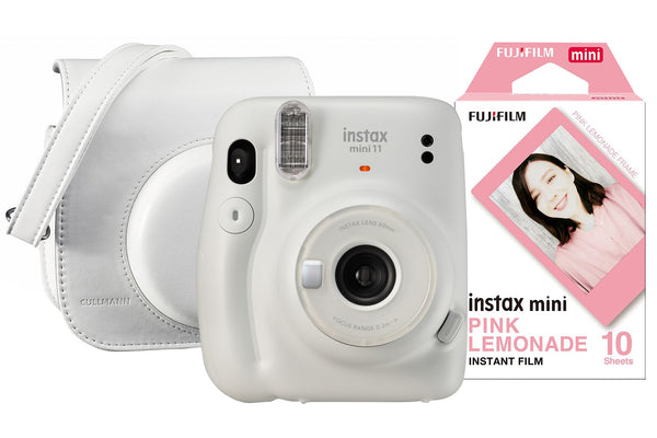 Fujifilm Instax Mini 11 Instant Camera with 10 Shot Pink Lemonade Film Pack & Case - Ice White