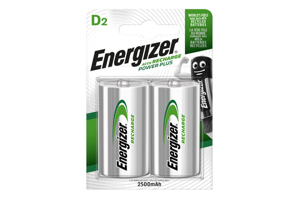Energizer D Size 2500mAh Recharge Power Plus Batteries - Pack of 2
